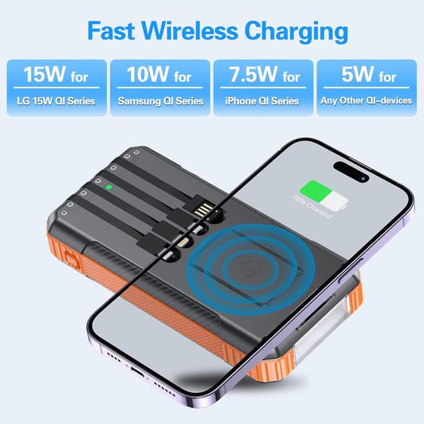Solar Power Bank Trådløs Oplader 33800mAh Orange