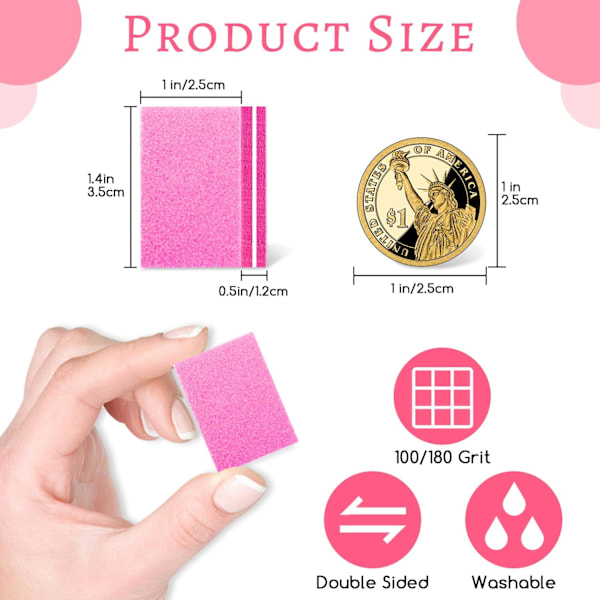 50 stk. Mini Neglebuffer, Neglebufferblokker for Naturlige, Gel & Akrylnegler, Dobbeltsidig Bufferblokk for Hjemme- og Salongbruk Pink