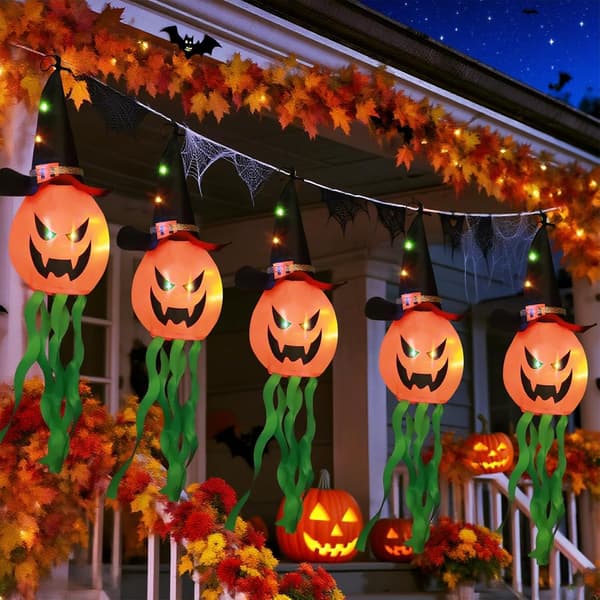 Halloween udendørsdekorationer, udendørslys, IP44 vandtætte Halloween græskarlys, 5 græskarlys