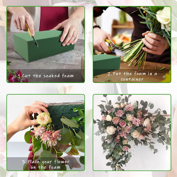 Floral Foam Block 3-pack Grön Våt & Torr Blomsterskum för Färska (22 * 10 * 7CM) & Konstgjorda Blomsterarrangemang, Växtskum