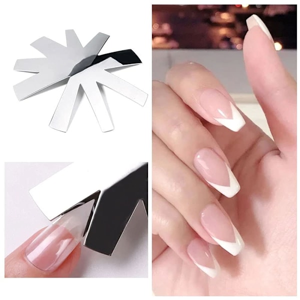 Franska Leende Linje Skärare Spetsar Manikyr Rostfritt Stål C-Form Kant Trimmer Mallar Mandelformad Fransk Leende Skär 2 St Nail Art Akryl Verktygssats