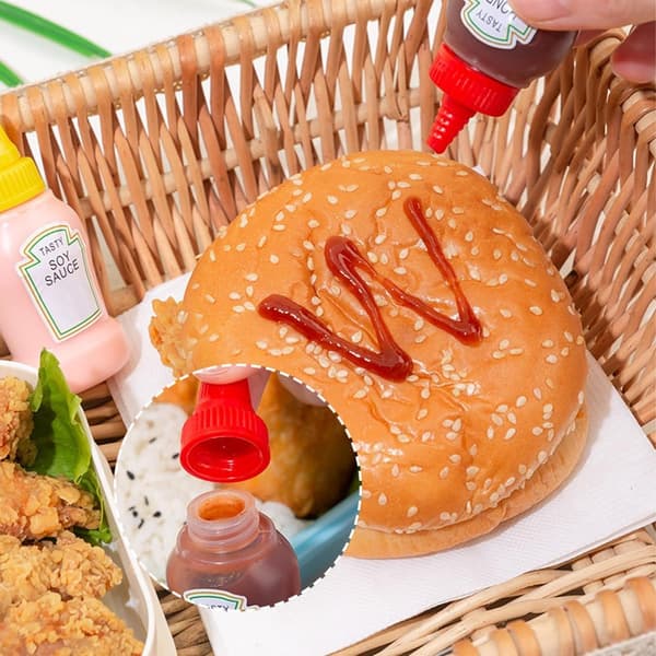 Minisauceflasker, sæt med 6, 23 ml, beholdere til ketchup og honning, bærbare krydderidispensere