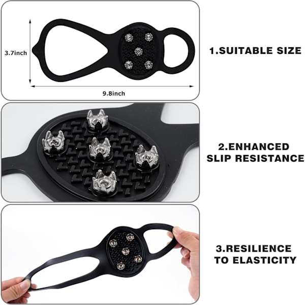 2 Par Sklisikre Gripebrodder med Pigger Ispigger Gåbrodder Slitesterke Is- og Snøgrep med 5 Stålknaster Stegjern (L)