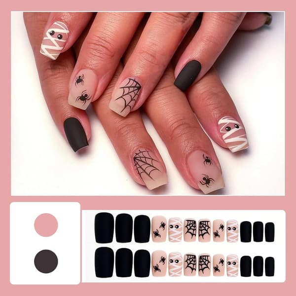 24 press-on negler: Halloween, goth, edderkopper