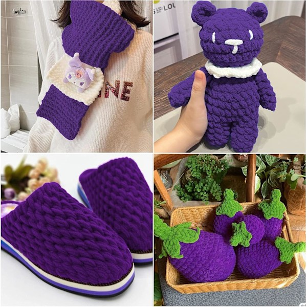 Stickgarn 4xStickgarn för Virkning, Mjuk Chunky Garn för Garnprojekt deep purple