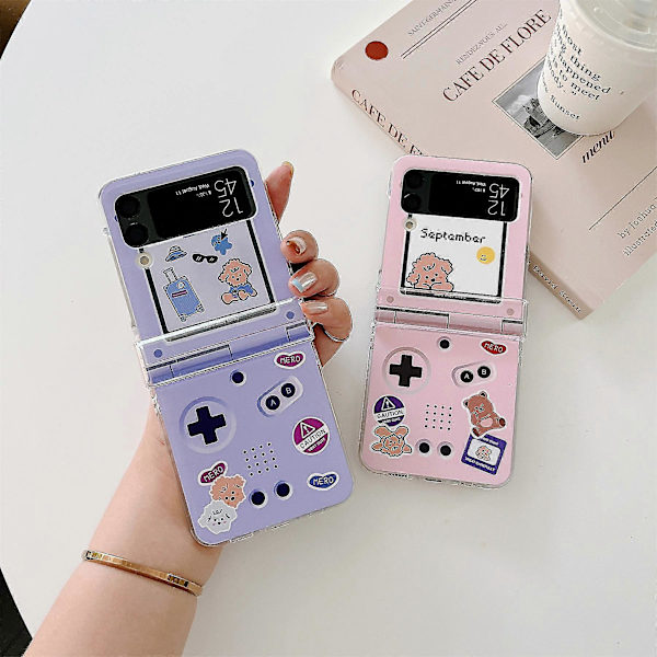 Söpö Peli Karhu Koira Kawaii Puhelinkotelo Yhteensopiva Samsung Galaxy Z Flip 3 5g:n Kanssa, Iskunkestävä PC-kuori