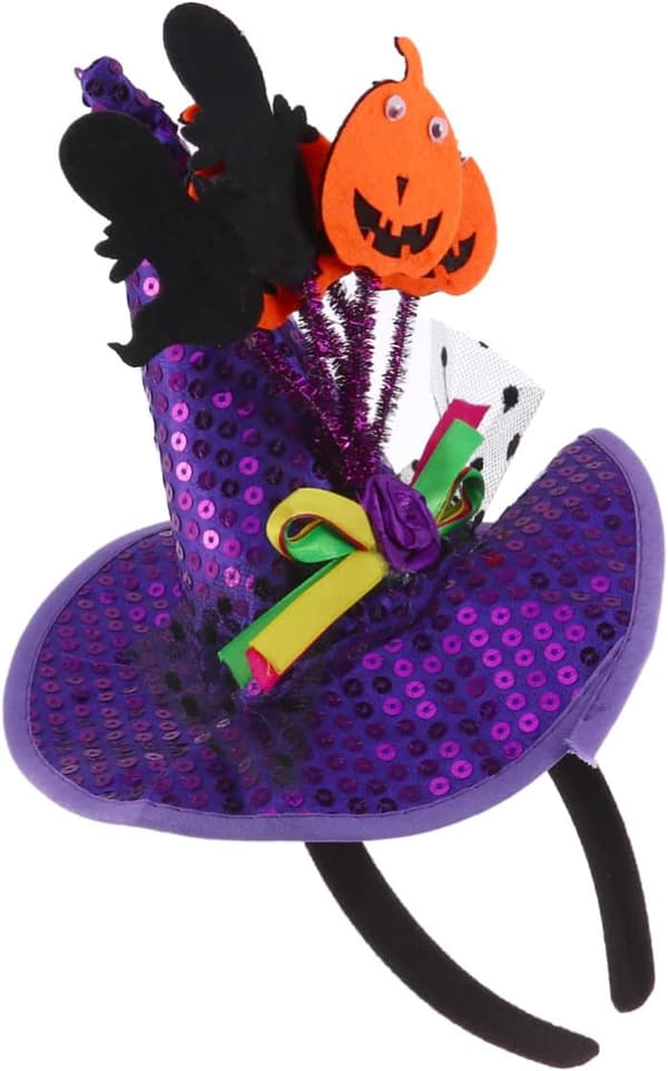 1 stk lilla stoffgresskar-hodebånd i stil med en heksehatt, perfekt for Halloween.