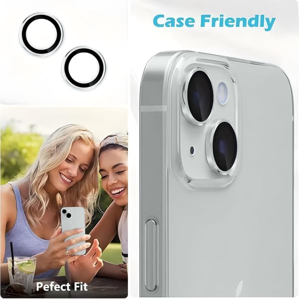 Kameralinsskydd för iPhone 14 / iPhone 14 Plus, Splittersäkra Ultra HD Individuella Linsskydd, Silver