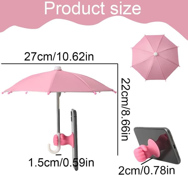 Rosa Bærbart Paraply - Mini Paraply med Sugekopp, Solparaply, UV-beskyttelse og Regnbeskyttelse.