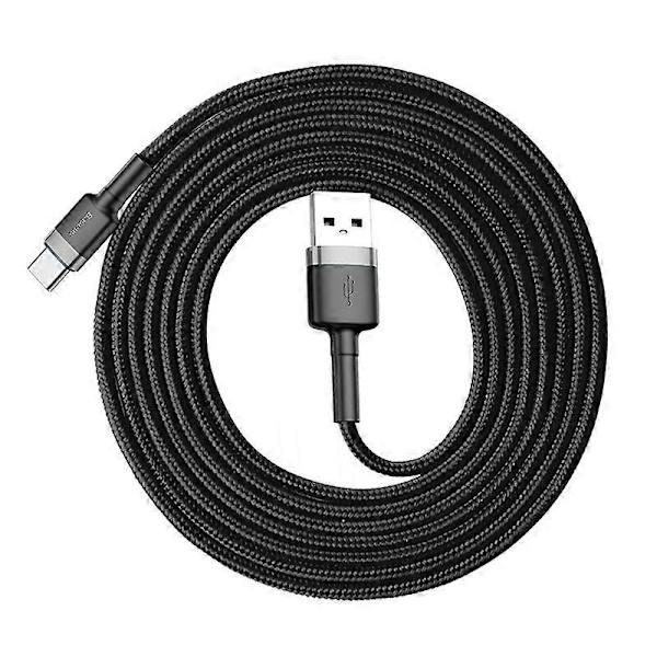 BASEUS Cafule Series 2m 2A Type-C Data Sync Kabel Nylon Flettet Ladekabel - Grå/Sort