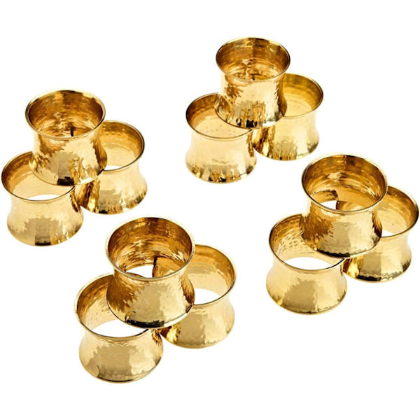 Handgjorda Hammade Servettringar Set om 12 för Vardaglig Borddekoration (Guld)