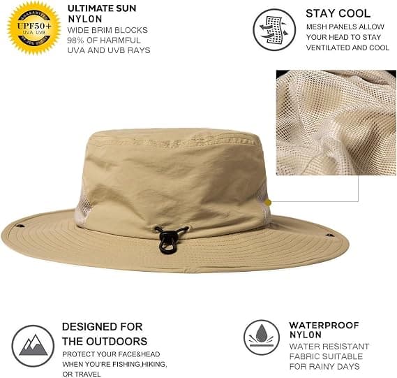 Oversized Herre Golf Bucket Solhatte Stor Hoved Bred Skygge Fiskeri Khaki