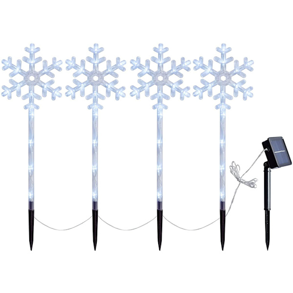 Snøfnugg Sti Lys, Utendørs Juledekorasjoner med Stake, Batteridrevet (Sett med 4 x 44cm)