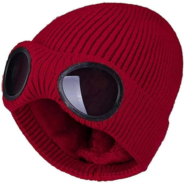 Unisex Goggle Pipo Neulottu Talvinen Paksu Pipohattu Wine red