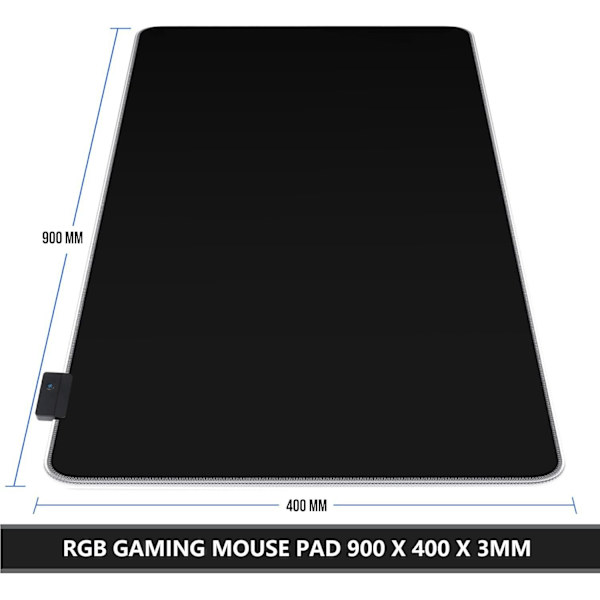 RGB Gaming Musemåtte XXL (900 x 400 mm), 14 LED-lyseffekter, Vandtæt, Skridsikker, Slidstærk til PC-gamer