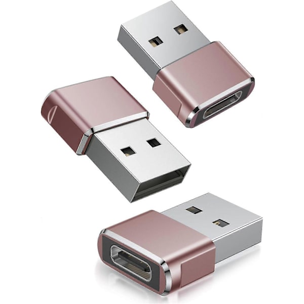USB til USB C Adapter 3-pak, Type C Hun til A Han Opladerkabel Konverter Pink