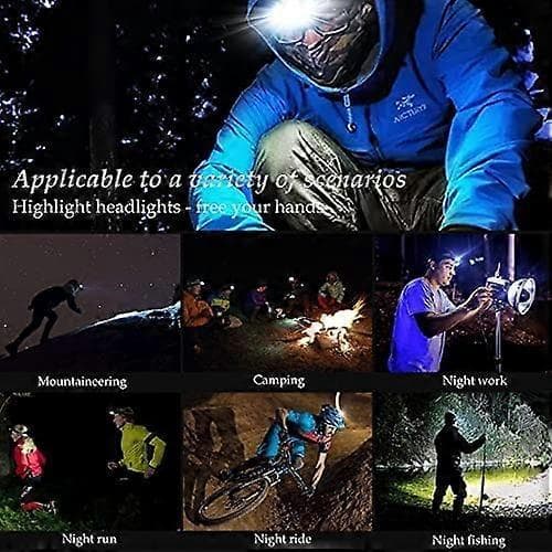 COB LED Hodelykt, USB Oppladbar Vanntett Hodelykt 2000 Lumen, med Rødt Lys, Arbeidslys Driftstid 7-14 Timer