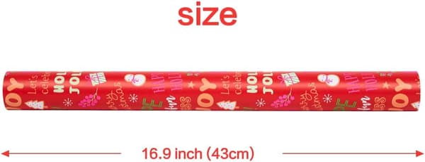 Röd presentpappersrulle - Julpapper med bokstavsmönster för jul, födelsedagar och bröllop - 43 cm x 10 m
