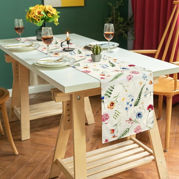 Bordløper 33x 180 cm Vår Sommer Planter Blomster Bordløper Sesongbasert Borddekorasjon Rustikk Gårdsbordløper