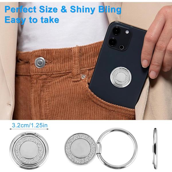 Mobiltelefonringhållare i Metall Finger Ring Stativ Glitter Telefon Grepp Rund Legering Kickstand Grepp 360° Rotation 180° Vändbar Justerbar