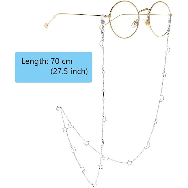 2 kpl Silmälasiketjut, Aurinkolasiketju Lukulasien Nauha Lanyard-nauha, Metalli Pitkä Kaulakoru Tarvikkeet Kumipäillä
