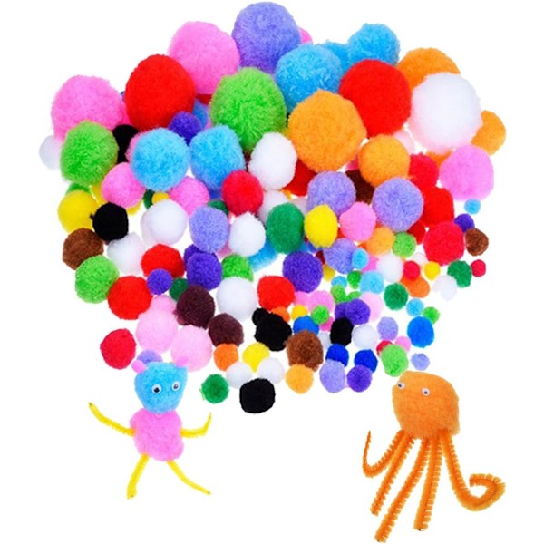 Pappersremsor för pyssel, Pappersremsor Pom Pom Stammar och Googly Eyes för DIY Konstmaterial