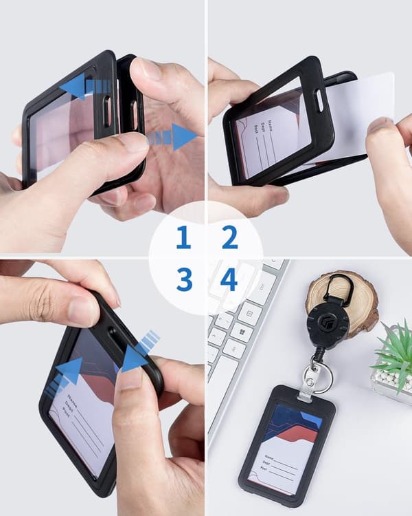 Dubbelsidig transparent ID-kortshållare, vertikalt format, lämplig för skolkort etc., 3-pack.