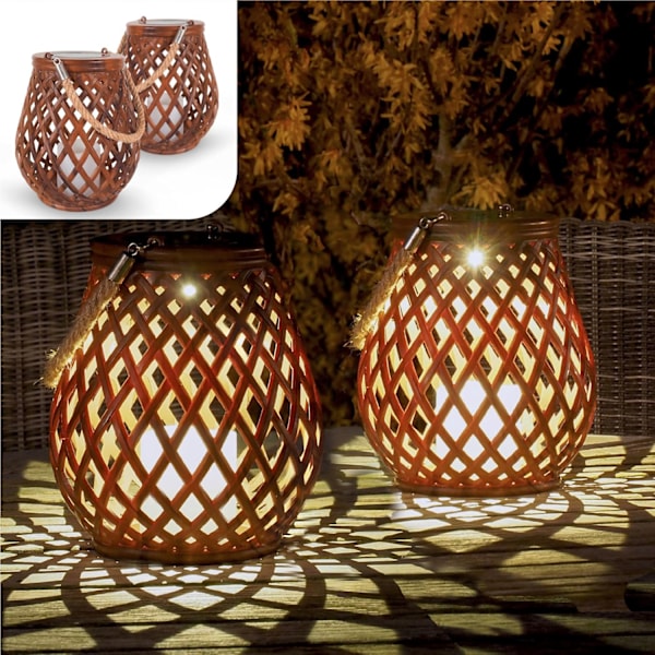 Set med 2 Solcellslampor för Utomhusbruk - LED-lampor med Rottingeffekt - 0,2W IP55 - 21*17 cm - för Trädgård, Uteplats och Balkong