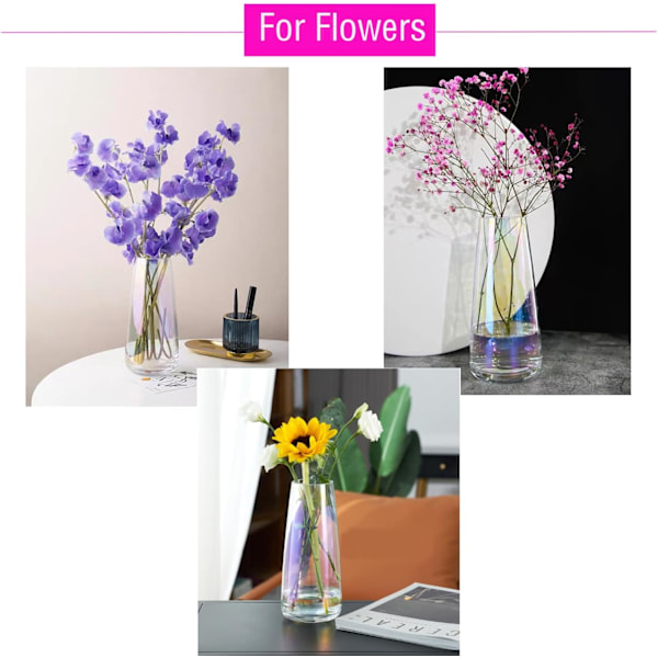 Vas för Blommor Färgglad Glasvas Iriserad Glasvas Modern Glas Hög Vas Dekoration Modern för Sovrum Mittstycken, 22×10cm