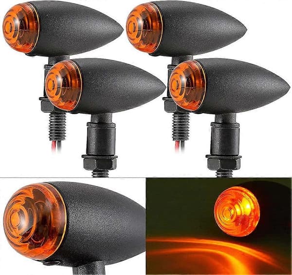 Set med 4 universella motorcykel LED-lampor, kulstil, litet format