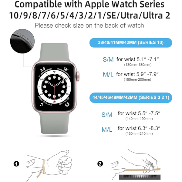 Kompatibel med Apple Watch-reim 38mm/40mm/41/42mm（SM）, for Apple Watch Series 10 9 8 7 6 5 4 3 2 1 SE, Grå 38mm/40mm/41/42mm（SM）