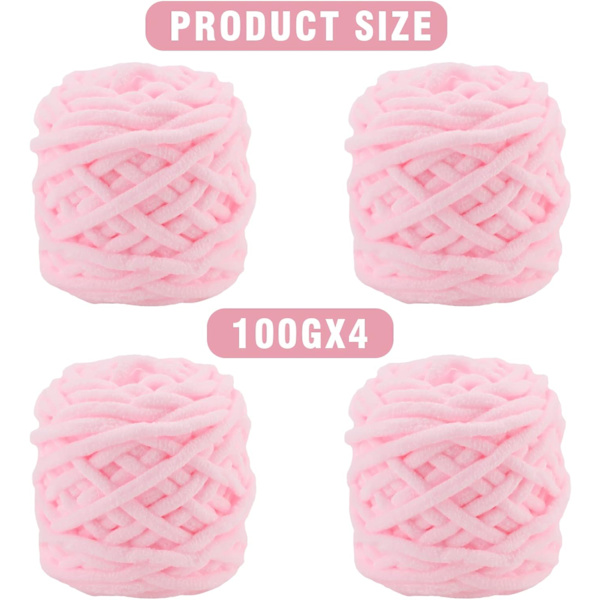 Stickgarn 4 x 100g Flerfärgad Stickgarn för Virkning, Mjuk Tjock Garn, Ljusrosa