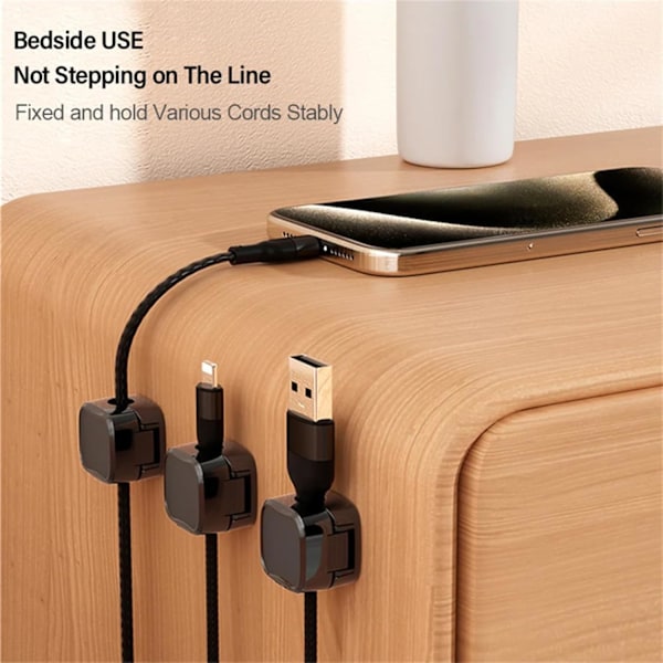 6 stk. Magnetisk Kabelholder, Skrivebordskabelorganisator, Skjul Telefonladekabelholder (Svart)
