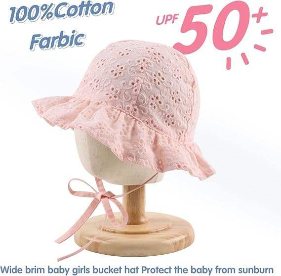 Solhat til spædbørn med broderede blomster, spædbarns bøllehatte, sommerhat til små piger pink M