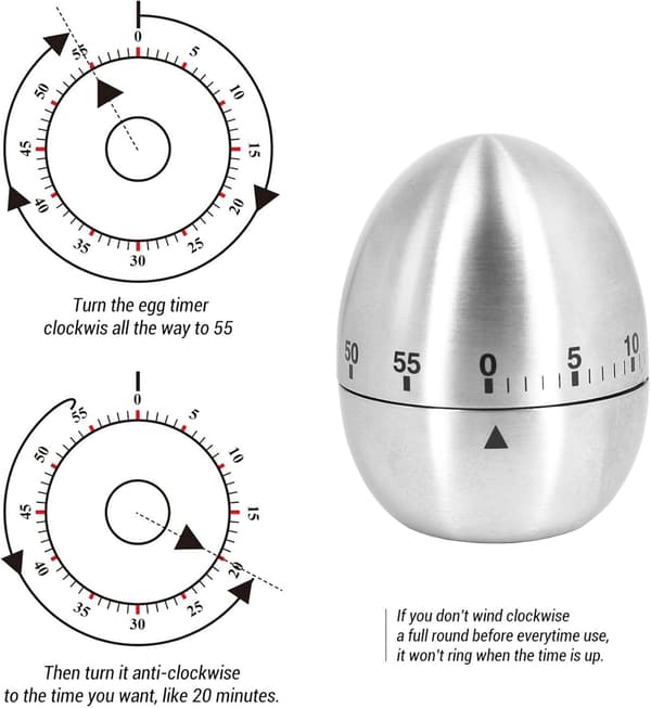 Egg Kjøkken Timer Søt Manuell, Rustfritt Stål Metall Mekanisk Visuell Nedtelling Koketimer