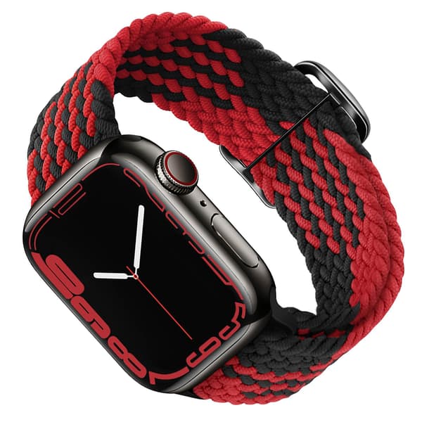Rem til Apple Watch 49mm / 45mm / 44mm / 42mm Vævet Nylon Sort og Rød