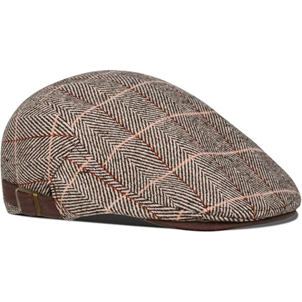 Herrar Tweed Flat Cap Körhatt Newsboy Cap - Justerbar Fashion Newsboy Irländsk Baskerhatt, Vår Höst Vinter, Brun, 55CM Brown