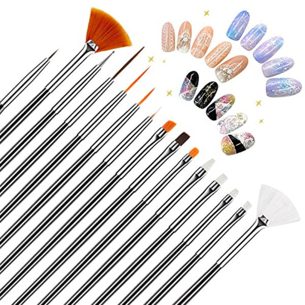Nagelkonstborste Set, Nagelkonstverktyg Set, Nagelprickverktyg, Nageldammborste, Randiga Nagelkonstborste för Linjer, Nagelritpenna för Nageldesign