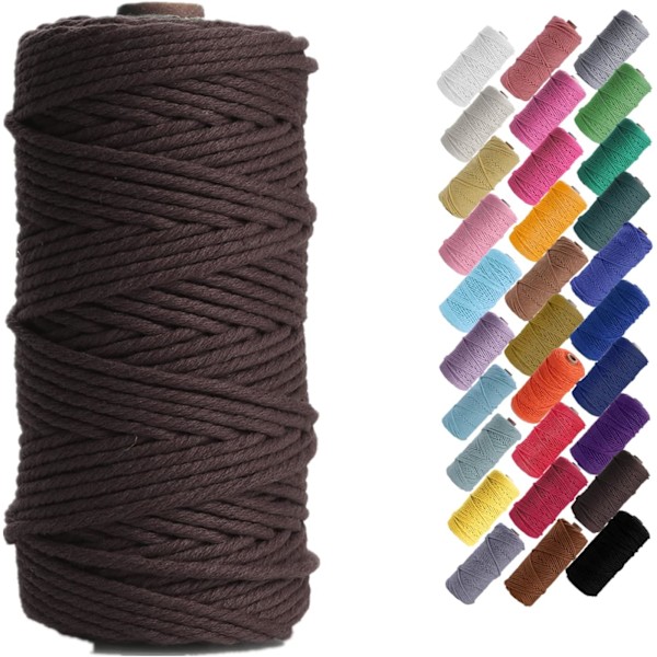Macramé-snöre, Bomullsrep, för Väggbonader, Växtupphängningar, DIY-hantverk, Heminredning, Presentinslagning 3mmx100m brown