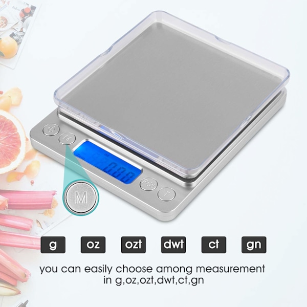 Køkkenvægt, Madvægt 3000g x 0,1g/0,01oz med LCD-display, platform i rustfrit stål til kaffe, madlavning, bagning og vejning