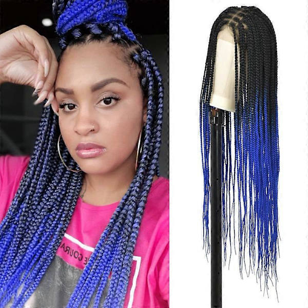 Box Braid Peruk för Kvinnor Knutfri Flätad Peruk Spets Frontal Peruk