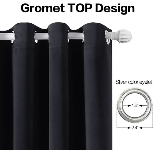 Termiske blendingsgardiner for soverom og stue, sett med 2 maljegardiner, lydtette, energibesparende