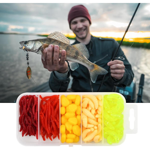 Fiskedrag, set med 161 konstgjorda maggotsformade drag
