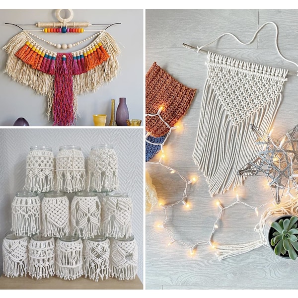 3 Rullar Macrame-snöre 3mmx100m, DIY-Snöre i Bomull för Väggbonader, Växtupphängningar, Hantverk, Stickning, Dekorativa Projekt Beige + rose red + dark green