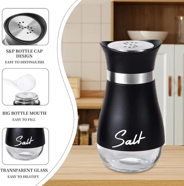 Sæt med 2 salt- og peberbøsser, glas, ideel til restauranter og køkkener, sort