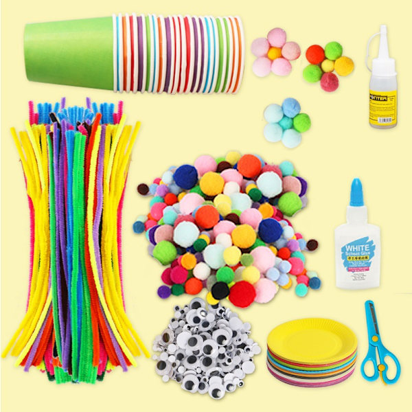 Pappersremsor för pyssel, Pappersremsor Pom Pom Stammar och Googly Eyes för DIY Konstmaterial
