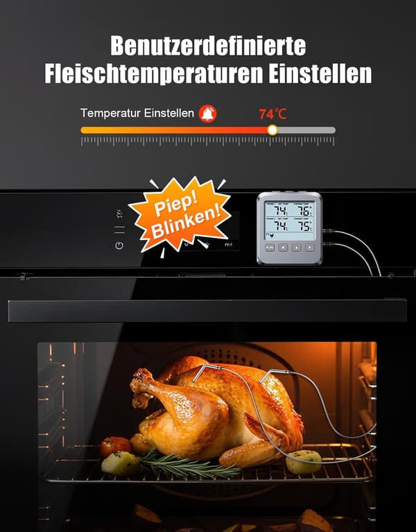 Digital kötttermometer med LCD-skärm och larmfunktion, lämplig för husbilskök, grillar, etc.