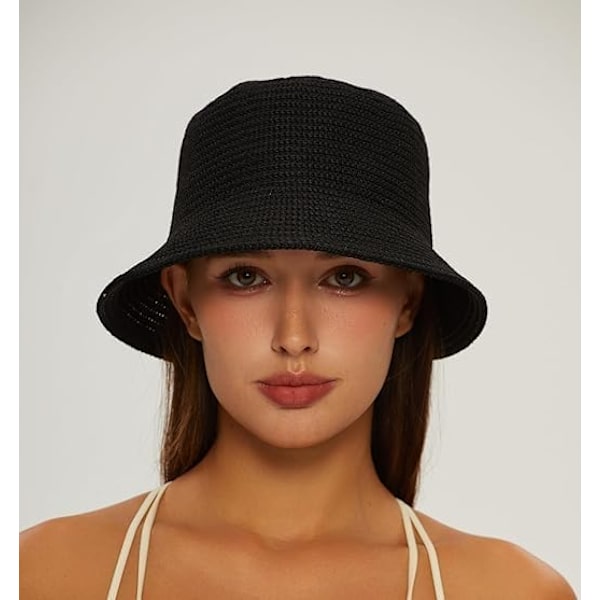 Stråhat til kvinder, stråhat, bøllehat, sommerhat, solhat, solbeskyttelseshat, sort