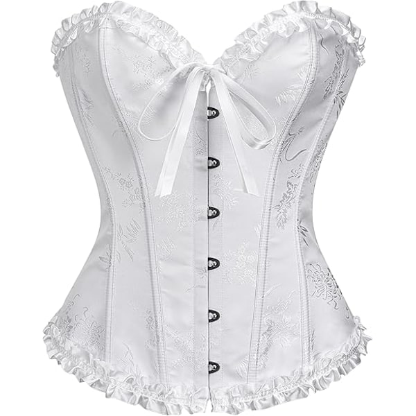 Kvinnors Overbust Sweetheart Snörning Plastben Korsett Bustier Lingerie Topp, Vit XS