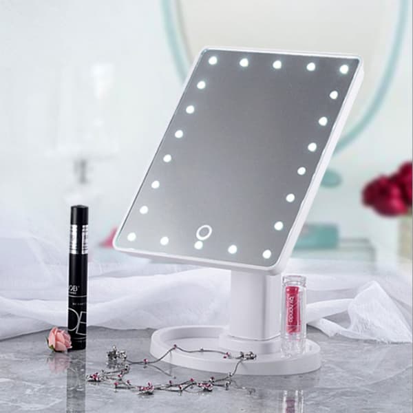 Makeup Spejl med Lys 22 LED Lys Justerbar Dæmpning Touch Sensor, Dobbelt Strømforsyning, 180° Rotation